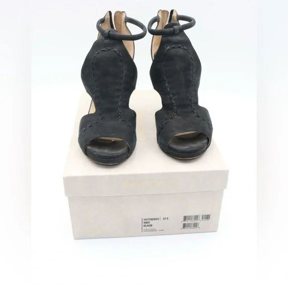 Jimmy Choo Tinsay 85 Black Nubuck Sandal 37.5 - Picture 5 of 6